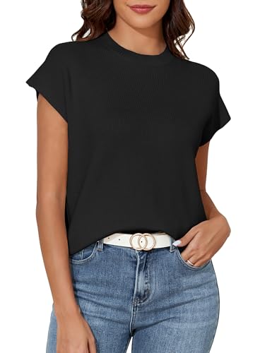 kayamiya Women's Crew Neck Summer Sweater Tank Tops Cap Sleeve Knit Tops Casual Tank Tops Loose Fit