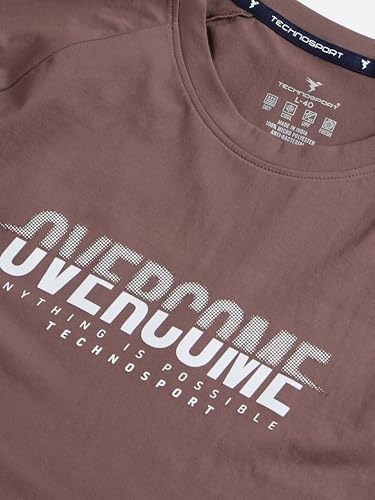 Image of TECHNOSPORT Men's Typography Printed T-Shirt COTFLEX Quick Dry Slim Fit Round Neck Sports Tee for Gym Running Casual Wear UPF50+ Anti Odour