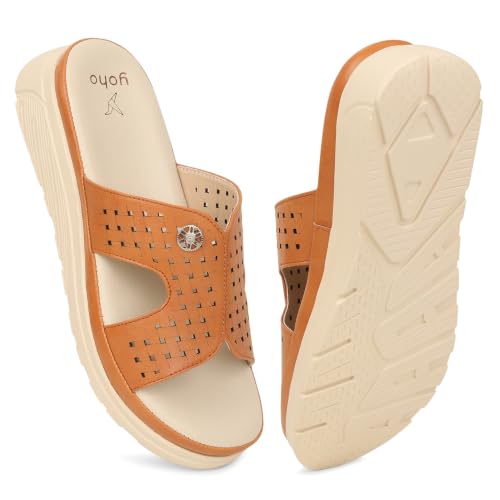 Image of YOHO SDL 111 Slides for Women | Orthopedic & Soft Sandal for Ladies | Fancy Slippers /Chappal For Girls | Stylish Heeled Wedhes for Everyday Wear