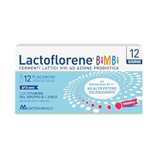 Lactoflorene Plus Bimbi, Fermenti Lattici, Probiotici, Senza Glutine Senza Lattosio - Integratori Bambini con Probiotici, Zinco, Vitamina B per l’Equilibrio della Flora Intestinale (12 Flaconcini)