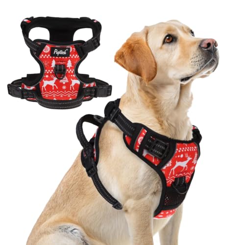 PUPTECK No Pull Christmas Dog Harness for Large, Reflective with Handle