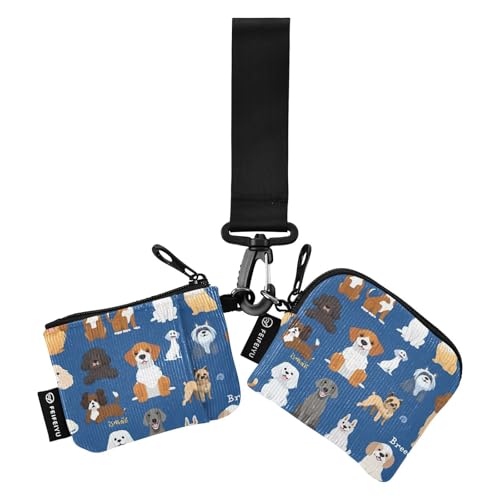 Cute Dog Compilation Women's Wallets Card Cases Thin Flat Zipper Purse Wallet with Zipper Coin Pocket for Men Women 2 Pcs