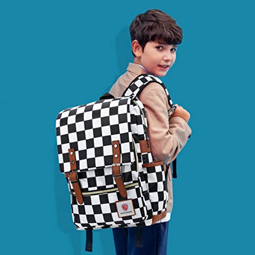 Xinveen Vintage Backpack School Bag College Daypack Slim Travel Rucksack Black And White Grid thumb #1