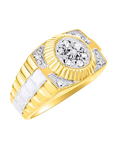 Image of Rylos Diamond Designer Ring, 0.25 Carats Sterling Silver or Yellow Gold Plated, Jewelry for Men, Timeless Style, Premium Quality Gift in Sizes 6-13
