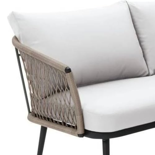 Image of DEVOKO Outdoor Indoor L-Shape All Weather Handwoven Rope Patio Set with Glass Top Coffee Table for Backyard, Balcony, Pool, Terrace, Garden (Beige & Off-White)