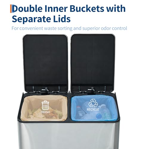 Caneca de basura rectangular doble de acero inoxidable 60 L miniatura 3