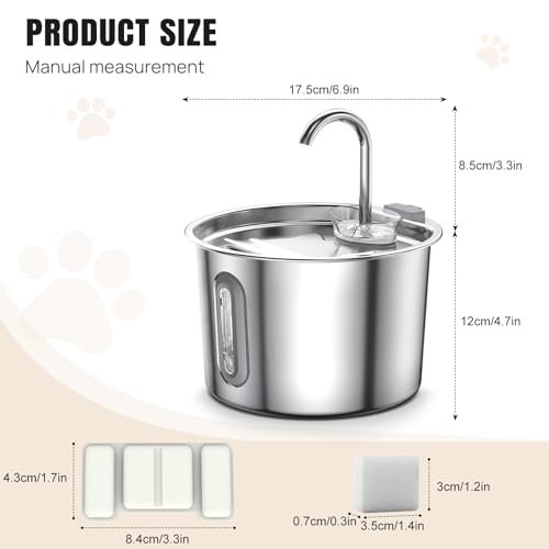 Stainless Steel Cat Water Fountain Dishwasher Safe, 2.2L Automatic Pet Water Dispenser with Upgraded Quiet Pump and Visible Window, Includes 2 Filters for Cats, Small Dogs - Image 3