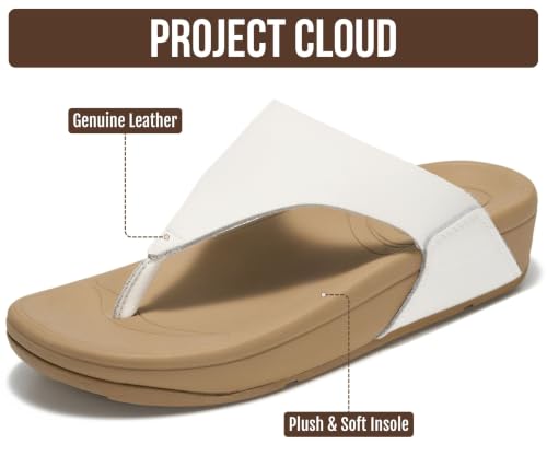 Image of Project Cloud Genuine Leather Women's Sandals - Thong Flip Flops with Plush Soft Insole, Arch Support & Non Slip Outsole - Comfortable Beach & Summer Slides
