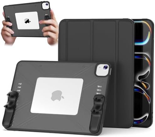 Gaming Case for iPad Pro 11-inch 4th/3rd/2nd gen 2020/2021/2022-deal for PUBG/COD, Detachable Grip for Stable Control,ipad Folio with Pencil Holder, Auto Sleep/Wake, Hollowed-Out Design (Black)