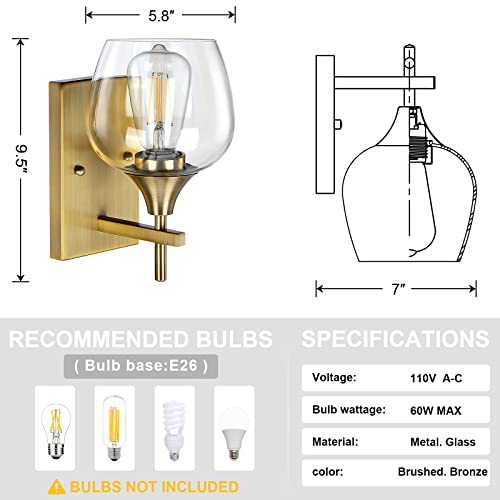 Dolaimy House 2 Pack 1 Light 5.8 Inch Smokey Glass Shade Wall Sconce Lighting With Brushed Nickel Finish,Modern Wall Light Fixture For Bath Room, Led Bulb(Not Include) #TOP2