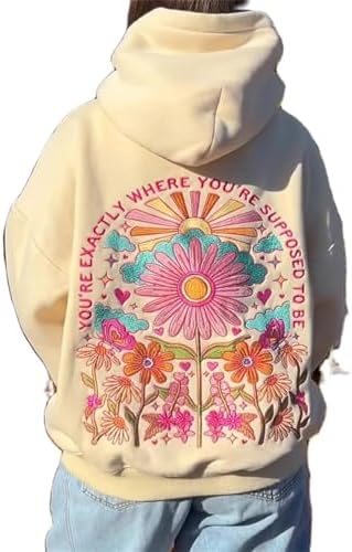 Women Teen Girls Graphic Oversized Hoodies Cute Embroidery Long Sleeve Hooded Sweatshirt Aesthetic Preppy Hoodies image 4
