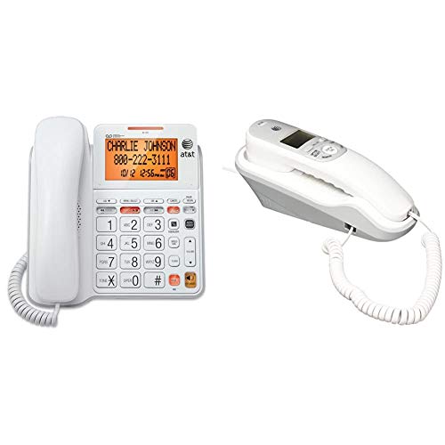 AT&T CL4940 Corded Standard Phone with Answering System and Backlit Display, White & TR1909 Trimline Corded Phone with Caller ID, White