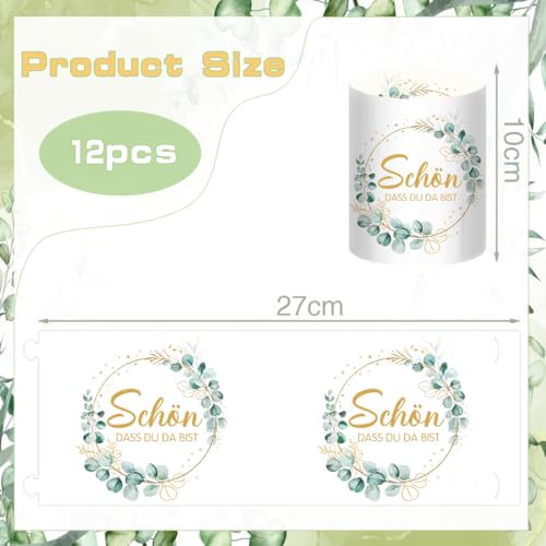12 Stück Windlicht Tischdeko Schön DASS du da bist, Teelichter Eukalyptus Grün Deko, Windlichter Taufe Kommunion Tischdeko, Lichthülle Taufe Konfirmation Junge Mädchen Erstkommunion Baby Shower Deko