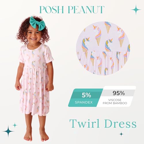 Posh Peanut Girls Dresses – Soft Toddler Twirl Dress Made with Viscose from Bamboo – Fall, Spring, Summer Dresses for Girls (2 Years) Unicorn Ice Cream2