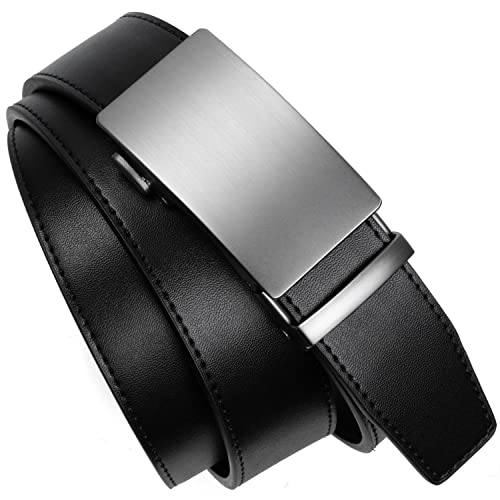 Founders & C Men's Ratchet Belt 1 3/8",Leather Dress Belt Adjustable With Click Sliding Buckle Trim To Exact Fit (Silver Buckle-Black, 28"-42" Waist Adjustable) #TOP1