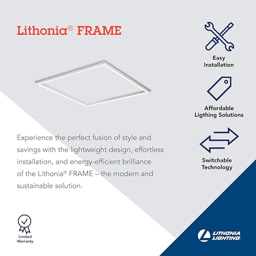Lithonia Lighting Frame 2x2 LED Lay-in Ceiling Light, 2 ft. x 2 ft. Lighting Fixture for Offices and Classrooms, 3000/4000/5000 Adjustable Lumen Output, 3500K/4000K/5000K Switchable Color Temperature by Lithonia Lighting - Used condition - Image 2