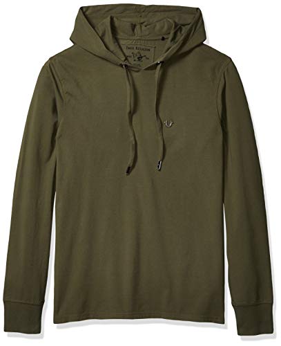 True Religion Men's Long Sleeve Pullover Hoodie, Militant Green, XX-Large