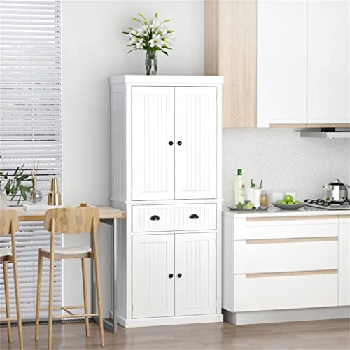 Fzzdp 72" Sideboard Traditional Freestanding Kitchen Pantry Cabinet Cupboard With Doors And 3 Adjustable Shelves, White #TOP1