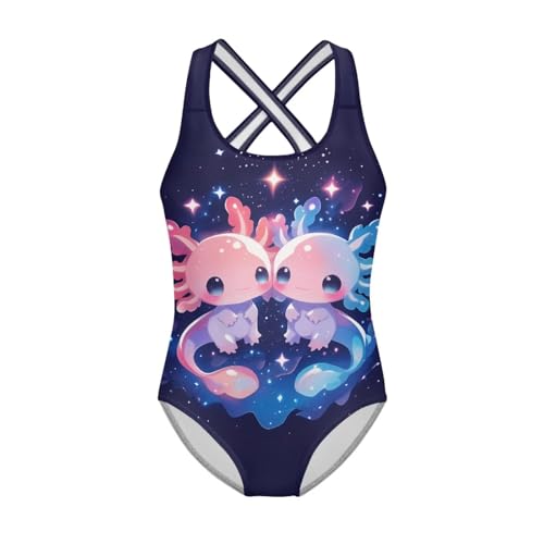 Image of Girls One Piece Swimsuit Axolotl Cross Back Straps Bathing Suit Lightweight Quick Dry Gymnastics Leotard