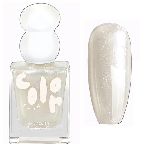 KAHSOSE Pearl White Nail Polish with Fine Shimmer, 12ML Quick Dry Glossy Nail Polish, Sheer Milky White Nail Color, Natural Elegant Finish for Women, Easy Nail Art DIY At Home