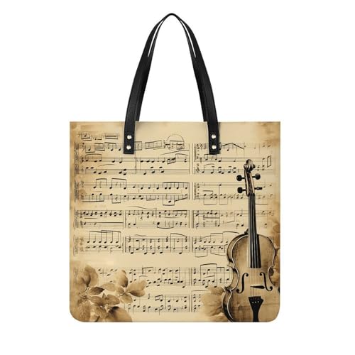 Grand sac à bandoulière avec notes de musique, sac fourre-tout logeable