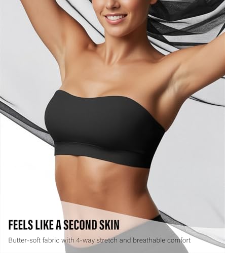 Image of DEANGELMON Strapless Bras for Women Wireless Push Up Non-Slip Bandeau Bra Seamless Clear Straps TubeTop Padded Bralette