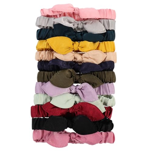 Bandeaux à cheveux élastiques en lot de 12 pièces avec nœuds colorés assortis