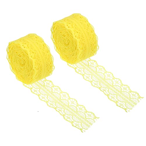 Patikil 1.2 Inch Wide 11 Yards Lace Trim Ribbon, 2 Pack Sewing Lace Roll Gift Package Floral Wrapping For Party Home Decoration Dress Craft, Yellow #TOP24