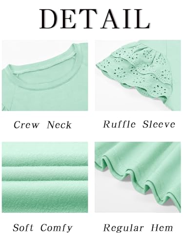 Image of Haloumoning Girls Ruffle Sleeve T Shirts Summer Short Sleeve Casual Cute Crewneck Tops Tees 5-14 Years