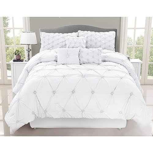 Safdie & Co. 60650.7Q.01 Chateau Collection Chateau 7Piece Comforter Set, Full/Queen , White