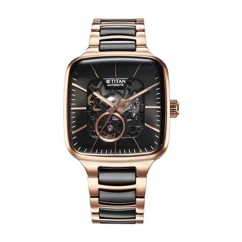 Titan Ceramic Fusion Skeleton Automatic Rich Black Dial Steel & Ceramic Strap Watch for Men_90175KD03