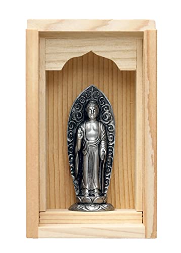 手元仏像 阿弥陀如来 厨子 香立て お香セット(古美銀色)_仏師:渡辺景秋原型(戌年 亥年生まれ)仏像 フィギュア 厨子 十二支 干支 御守り本尊(TMBあみだにょらい)