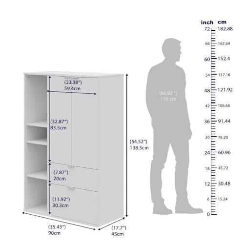 Image of Wakefit Engineered Wood Cabinet | 1 Year Warranty | Storage Cabinet for Home Kitchen Living Room | 1 Closed Compartment, 2 Drawers & 4 Open Shelves | Pattens - Frosty White