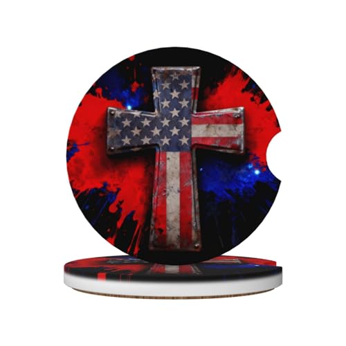 Cross American Flag 2 juegos de posavasos para auto miniatura 1