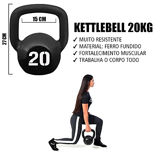 Kettlebell Pintado 20Kg Fixa Para Academia Fitness Cross