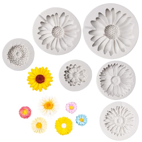 LuminaryLair 6 Pièces Moule en Silicone Fleurs, Moules en Silicone 3D Réutilisables pour les Roses, pour Fondant Gâteau Chocolat Bonbons Décoration de Gâteaux