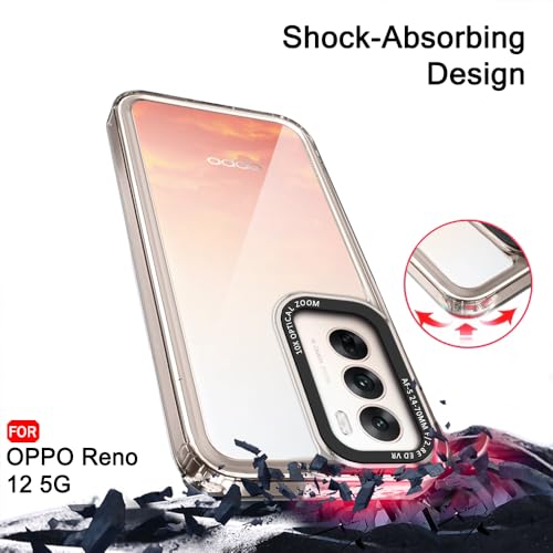 Image of TheGiftKart Hybrid Shockproof Back Cover Case for Oppo Reno 12 5G | Stylish Camera Border | Electroplated Buttons | Crystal Clear Hard Back Cover Case (TPU & PC, Transparent Bumper)