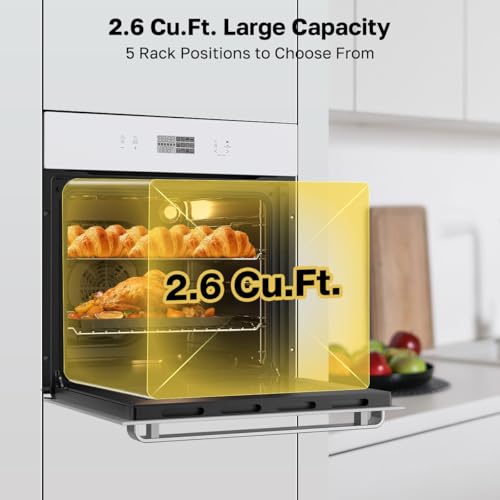 Image of 24 inch Wall Oven, ETL Certified, ThermoMate 2.6 Cu.Ft. Electric Wall Oven with 12 Functions, 3100W, White Built-in Convection Ovens, Sensor Touch Control, Safety Lock