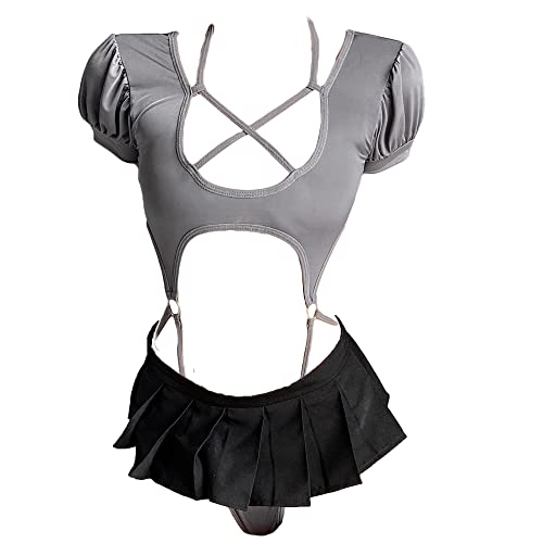 JasmyGirls Lencería para cosplay, disfraz de anime, sexy, recortado, linda minifalda, top kawaii, ropa interior Lolita, traje de baño japonés