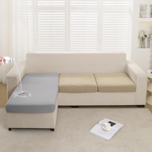 Image of HOKIPO 100% Waterproof Elastic 140gsm Chaise Cover Sectional Couch Covers for L Shaped Sofa, 1 Piece Chaise Cover, Light Grey (NEW-AR-5355-LGRY)