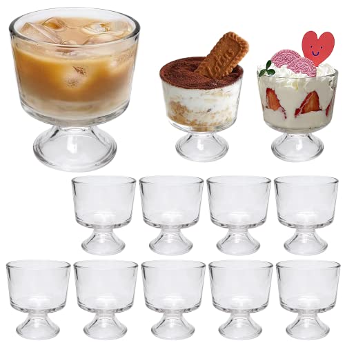 QAPPDA Glass Dessert Bowl Set of 12,Clear Footed Ice Cream Cups 300ml
