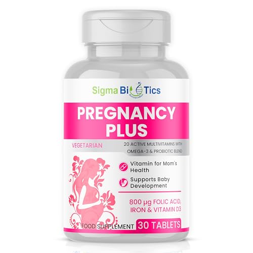 SigmaBiotics Pregnancy Plus Multivitamin for Women – 30 Tablets | Folic Acid, Iron, Vitamin D3, Omega-3 and Probiotic Blend - Prenatal Support Supplement for Mom’s Energy, Immunity, and Baby's Growth