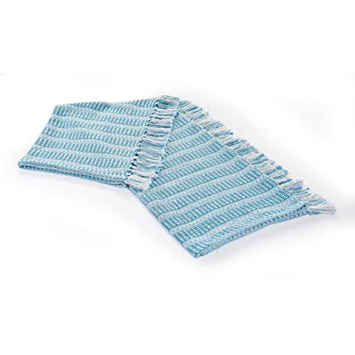 Lr Home Maui Blue Ridgeline Striped Throw Blanket With Fringe #TOP4