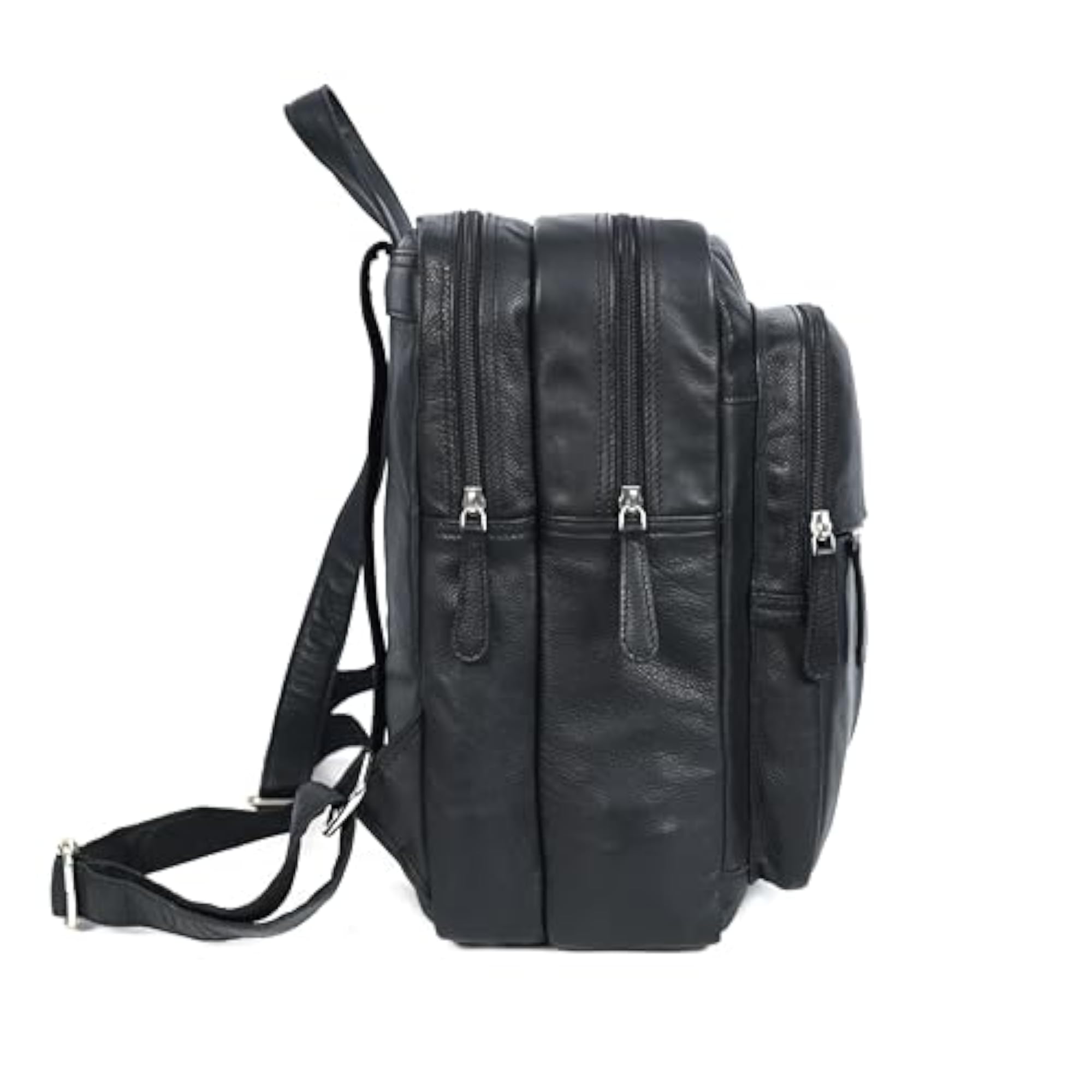 Premium Genuine Leather Multi-Zip Backpack with Organizer