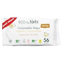 Eco by Naty Unscented Baby Wipes - 100% Compostable and Plant-Based Wipes, Good for Babies and Newborn Sensitive Skin (336 Count - Pack of 56 x 6)