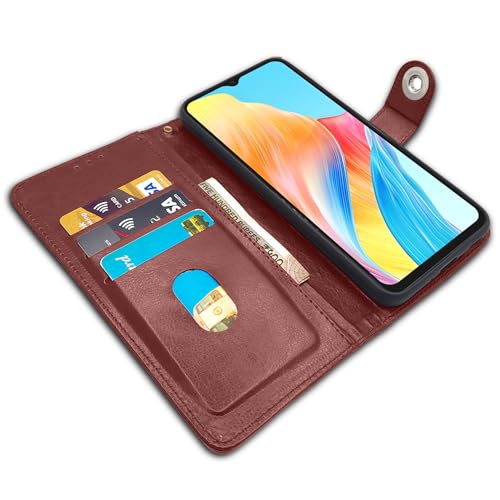Image of Pikkme Oppo A38 4G / Oppo A18 4G Flip Cover Leather Finish | Wallet Stand and Shock Proof | Inside TPU with Card Pockets | Complete Protection Button Flip Case (Brown)