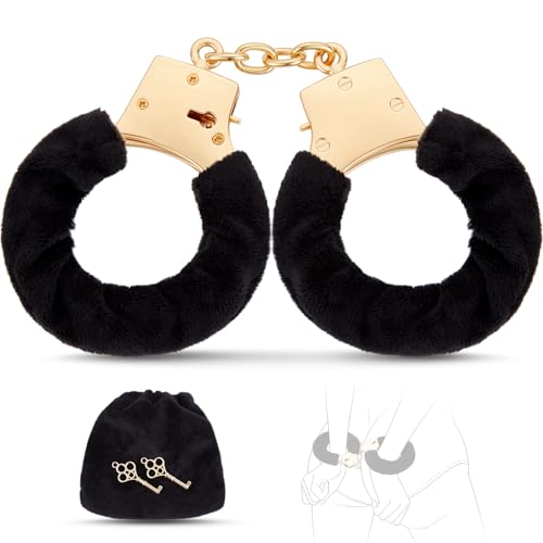 BDSM Handcuffs Bondage Sex Toys - Thicker Chain Metal Handcuff with Two Keys Adjustable Fuzzy Cuffs Sex Restraints Adult Toys for Women/Men BDSM Toys for Role Play Bondage Gear & Accessories