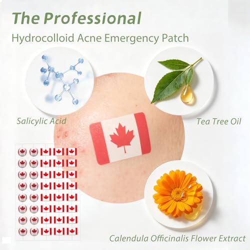 Anchiray Canada Flag & Soccer Design Hydrocolloid Pimple Patches for Face - with Tea Tree Oil, Salicylic Acid & Calendula Extract, for Team Canada Soccer Fans, Available day and night, 80 Counts — view 3