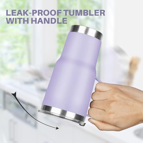 Image of 20 oz Tumbler with Handle, Stainless Steel Insulated Tumbler with Lid and Straw, Double Wall Vacuum Coffee Mug Tumbler, Insulated Coffee Thermal Cup for Cold and Hot (Light Purple)