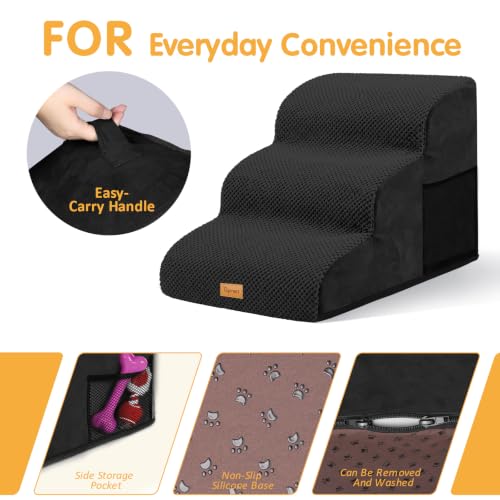Image of Topmart 3 Tiers Foam Dog Ramps /Steps,Non-Slip, Extra Wide Deep Dog Stairs,High Density Foam Pet Stairs /Ladder,Best for Older Cats,Small Pets,Black | High Density Foam Pet Stairs /Ladder,Best for Older Dogs,Cats,Small Pets